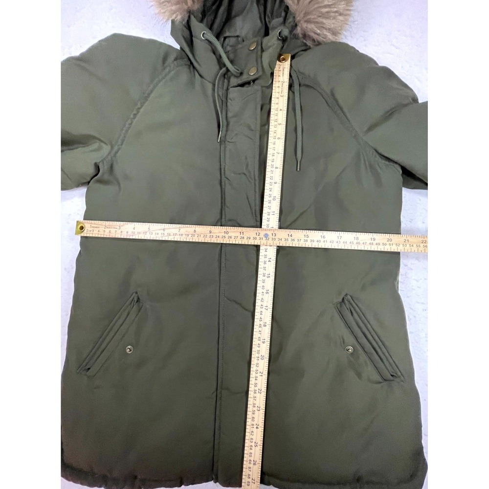 Old Navy Parka Coat Womens Small Olive Green Faux Fur Hooded Full Zip Insulated - Picture 5 of 12